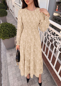 PRETTYGARDEN Fall Floral Long Sleeve Wedding Guest Dress for Women Pockets | Casual Textured Jacquard Smocked High Waist A-line Boho Flowy Midi Dress, Semi Formal Cocktail Dresses for Women 2026