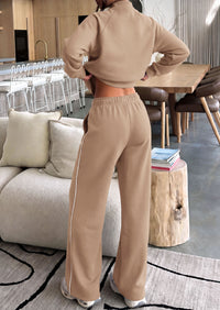 PRETTYGARDEN Women's 2 Piece Sweat Set Casual Fall Outfits | Zip Up Sweatshirt,Wide Leg Pants Sweatsuits,Side Stripes,Matching Lounge Sets,Athletic Wear for Airport,Jogging,Travel,Daily