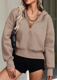 PRETTYGARDEN Women's Hooded Sweatshirts Long Sleeve Half Zip Cropped Hoodie Pullover Winter Fashion Clothes