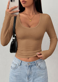 PRETTYGARDEN Womens Long Sleeve Tops 2026 Casual Scoop Neck Basic Tees Slim Fitted Tshirts Layer Knit Fall Outfits
