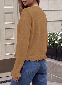 PRETTYGARDEN Women's Ruffle Sweaters Fall Fashion Cozy Knit Pullover  Soft Warm Chunky, Crewneck Long Sleeve, Cute Peplum Tops, Dressy Casual Blouses, Going Out Holiday, Trendy Winter Outfits