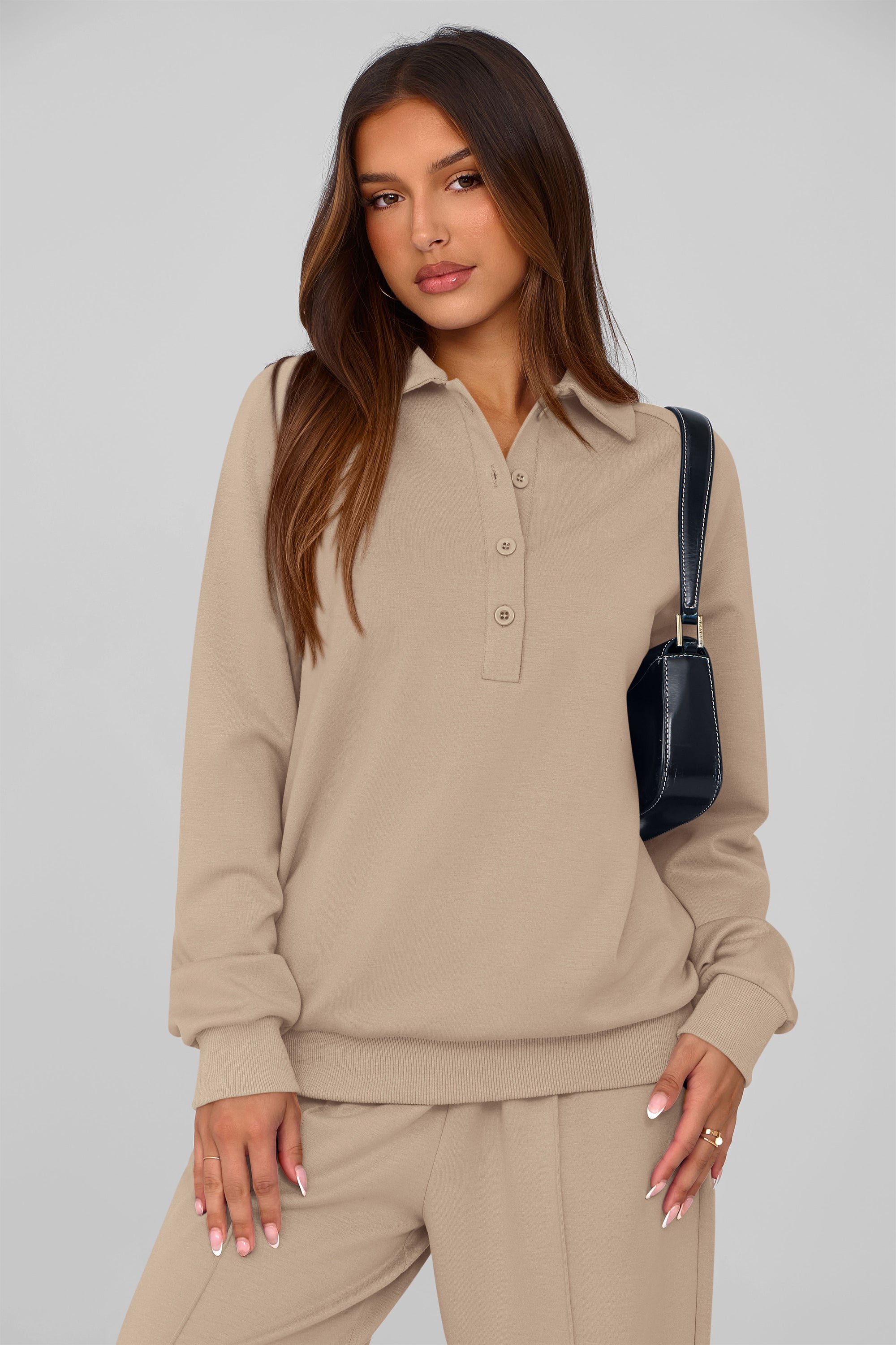 PRETTYGARDEN Women Fall 2 Piece Outfits Sweatsuits Quarter Button Long Sleeve Sweatshirt Wide Leg Pants Tracksuit Lounge Sets
