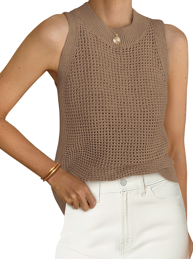 PRETTYGARDEN Summer Crochet Tank Tops for Women 2026 Casual Crewneck Hollow Out Loose Knit Sleeveless Sweater Vest Top Trendy PRETTYGARDEN