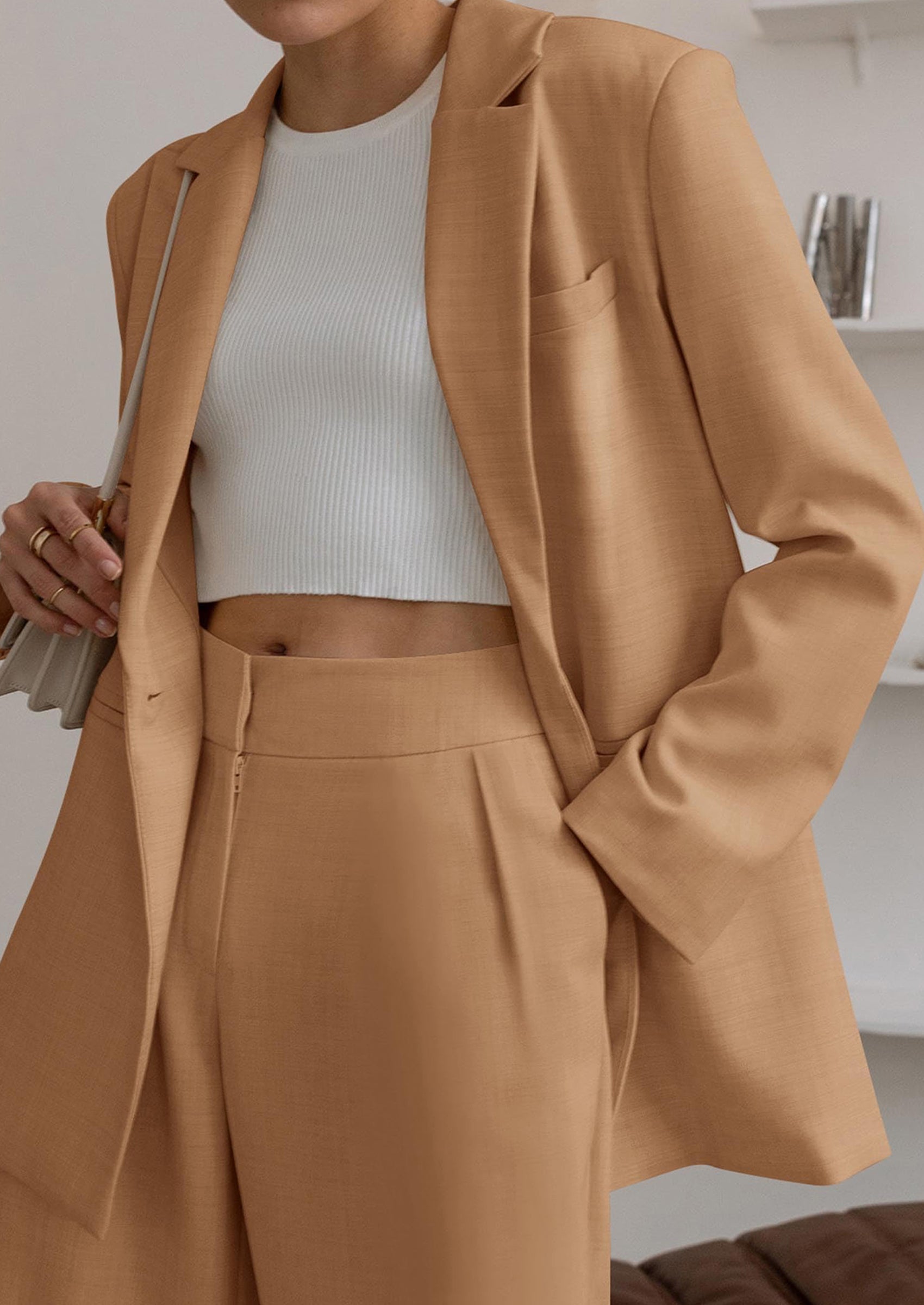 PRETTYGARDEN Women's Fall Two Piece Outfits Dressy Blazer Jacket and Wide Leg Pants Pockets Business Casual Office Suit Sets