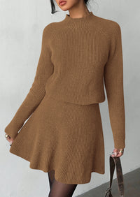 PRETTYGARDEN Women's Fall 2 Piece Outfits Matching Sweater Skirt Sets  Cozy Ribbed Knit, Raglan Long Sleeve, Crewneck Pullover, Elastic Waist A Line, Mini Short Skirts, Holiday Winter Clothing