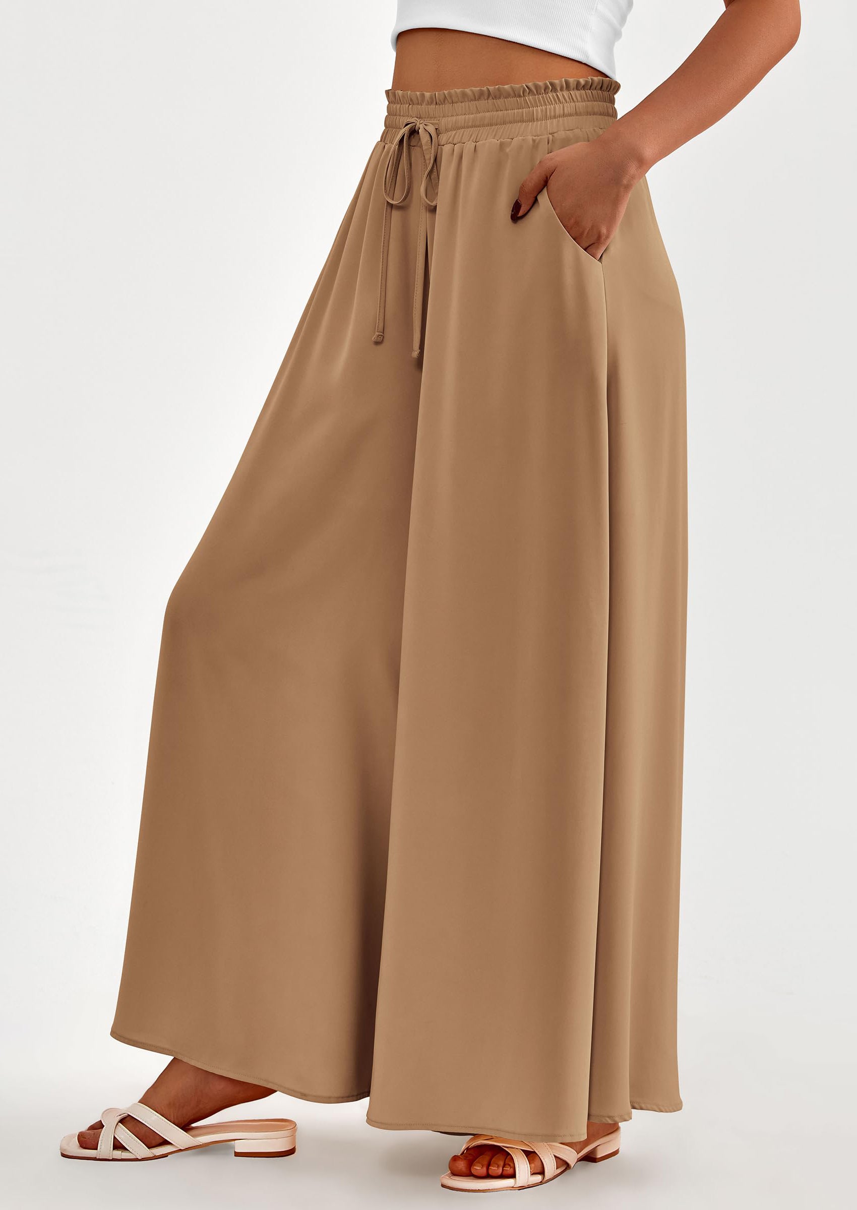 PRETTYGARDEN Women's Summer Wide Leg Palazzo Pants High Waisted Flowy Pockets Trendy Casual Lounge Boho Beach Trousers