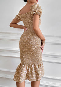 PRETTYGARDEN Bodycon Midi Dresses Summer Floral Puff Sleeve Mermaid Cocktail Baby Shower Photoshoot Maternity Dress