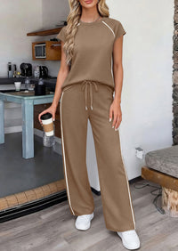 PRETTYGARDEN Women's 2 Piece Lounge Sets 2026 Summer Cap Sleeve Tops Wide Leg Pants Travel Outfits Matching Fashion Clothing PRETTYGARDEN