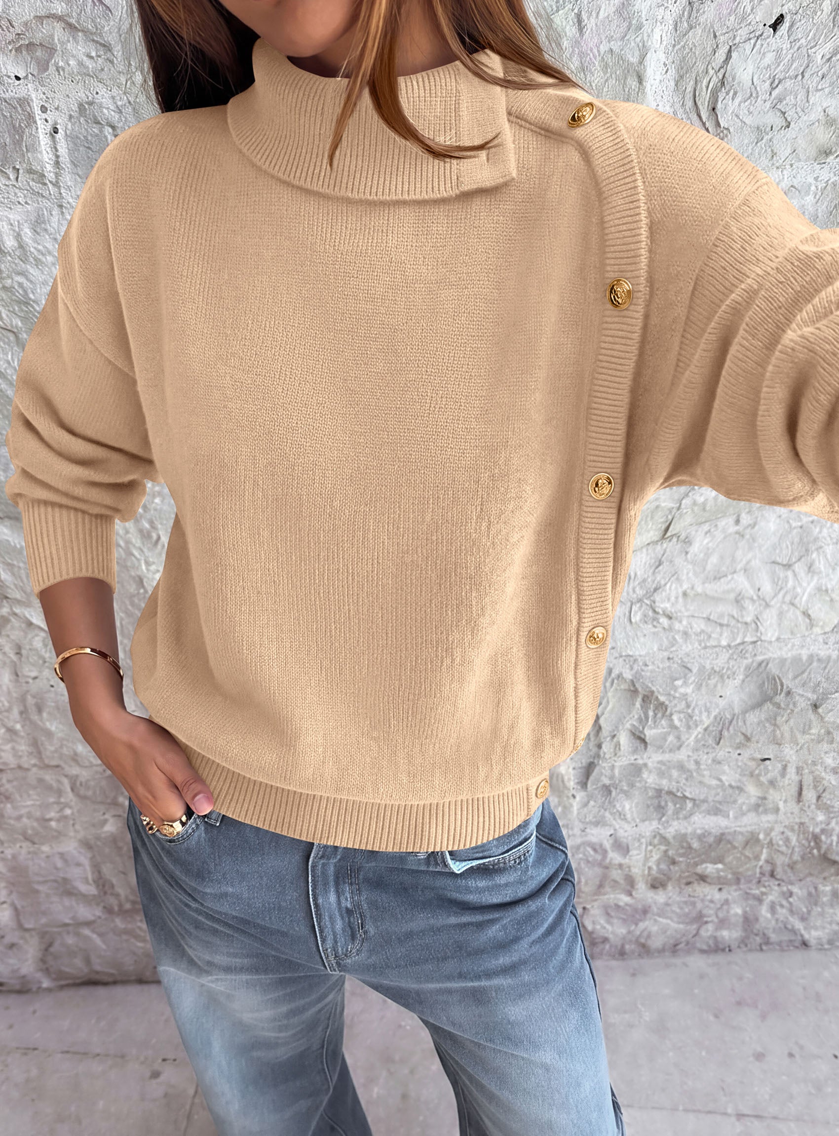 PRETTYGARDEN Womens Turtleneck Sweater Pullover Side Button Fall Clothes  Stretchy Knit,Dropped Shoulder,Ribbed Cuffs,Asymmetrical,Jumper Long Sleeve Tops,Work Office,2026 Winter Casual Outfits
