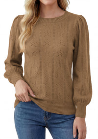PRETTYGARDEN Women Fall Fashion Hollow Out Holiday Sweaters | Stretchy Cozy Knit, Puff Long Sleeve Pullover Tops, Crewneck Loose Fit, Dressy Casual Blouse, Trendy Winter Going Out Outfits
