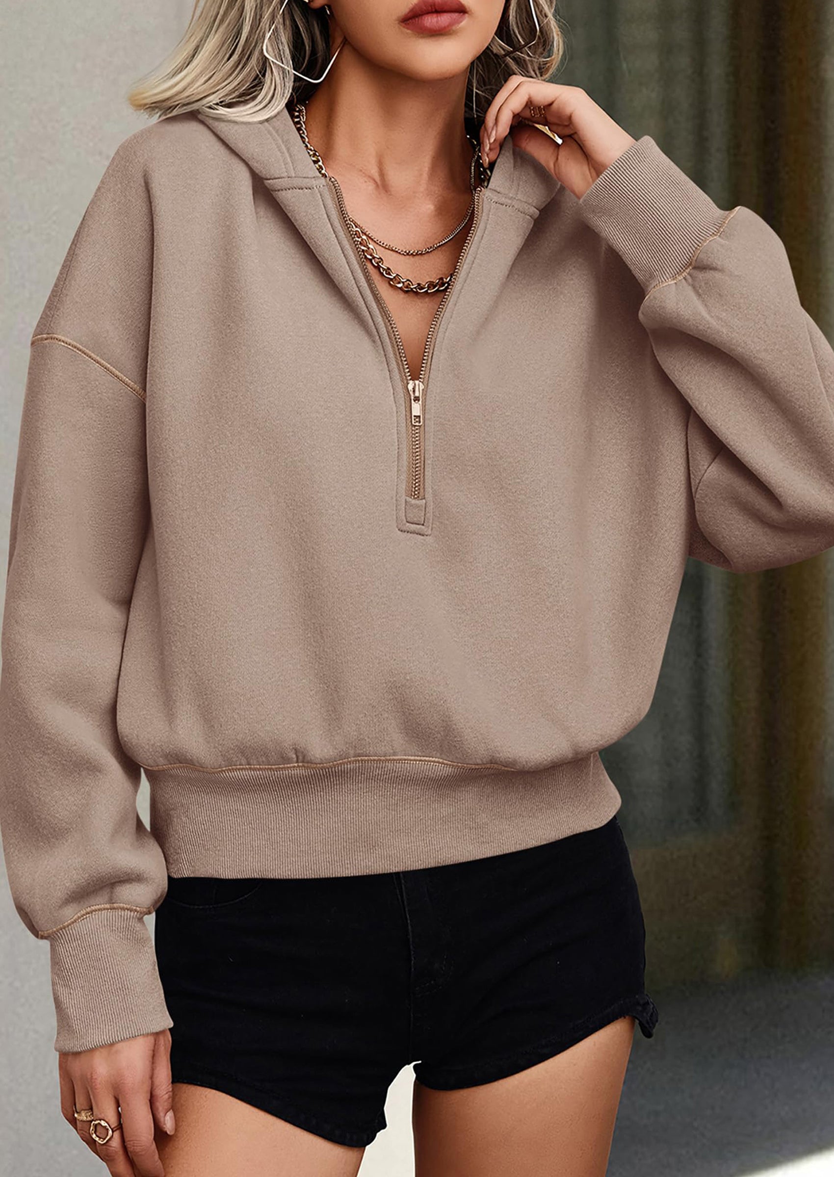 PRETTYGARDEN Women's Hooded Sweatshirts Long Sleeve Half Zip Cropped Hoodie Pullover Winter Fashion Clothes