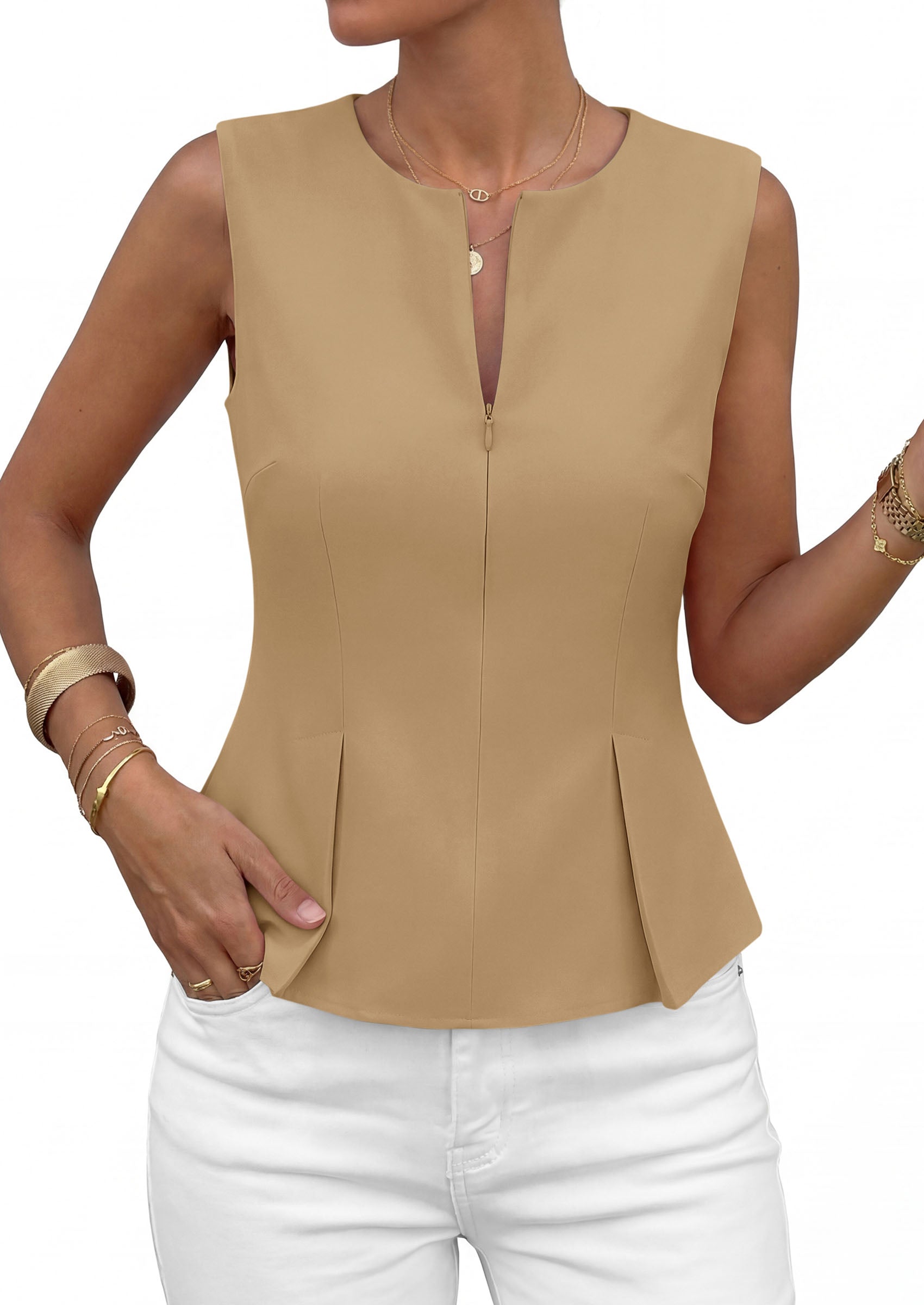 PRETTYGARDEN Women's 2026 Summer Vest Tops Business Casual Going Out Outfits Sleeveless Zip Up Dressy Tank Top Suit Waistcoat PRETTYGARDEN