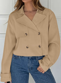 PRETTYGARDEN Cropped Trench Coat For Women Short Jacket  Soft Lightweight Coats, Lapel Double Breasted, Long Sleeve Loose Fit, Casual Work Office Jackets, Fall Winter Outwear