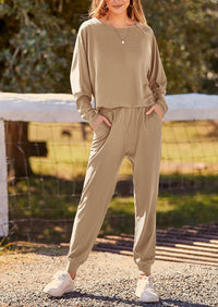 PRETTYGARDEN Women's Fall 2 Piece Lounge Set Long Sleeve Tops Ribbed Pants Spring Matching Sweatsuit Travel Outfits Clothes