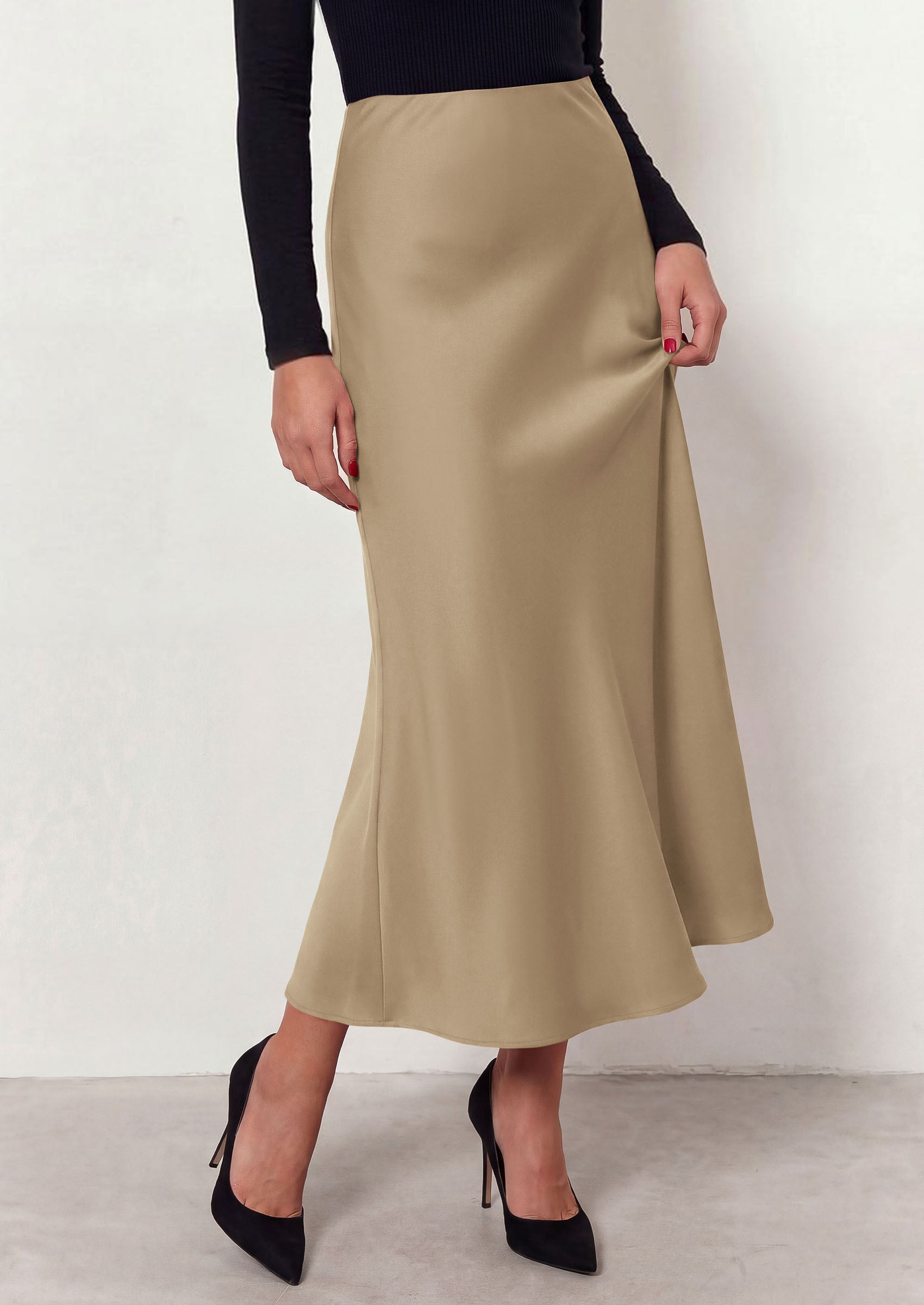 PRETTYGARDEN Women's 2026 Fall Fashion Maxi Long Skirts Trendy Silk Satin High Waisted A Line Mermaid Business Casual Outfits