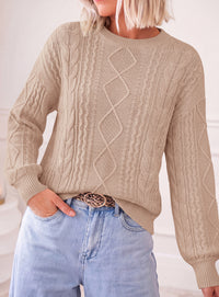 PRETTYGARDEN Womens Cable Knit Sweater Crewneck Pullover | Soft Ribbed Cuffs,Relaxed Fit Long Sleeve Sweaters,Chunky Diamond,Warm Layering,Comfy Daily Wear,Fall Winter Going out Top