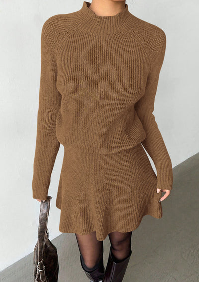 PRETTYGARDEN Women's Fall 2 Piece Outfits Matching Sweater Skirt Sets  Cozy Ribbed Knit, Raglan Long Sleeve, Crewneck Pullover, Elastic Waist A Line, Mini Short Skirts, Holiday Winter Clothing