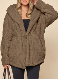 PRETTYGARDEN Women's Winter Warm Coats Hooded Faux Fur Sherpa Jacket  Fuzzy Fleece, Thumb Holes, Long Sleeve Pockets, Teddy Bear Jackets, Trendy Casual Fall Clothes, Holiday Going Out Outfits
