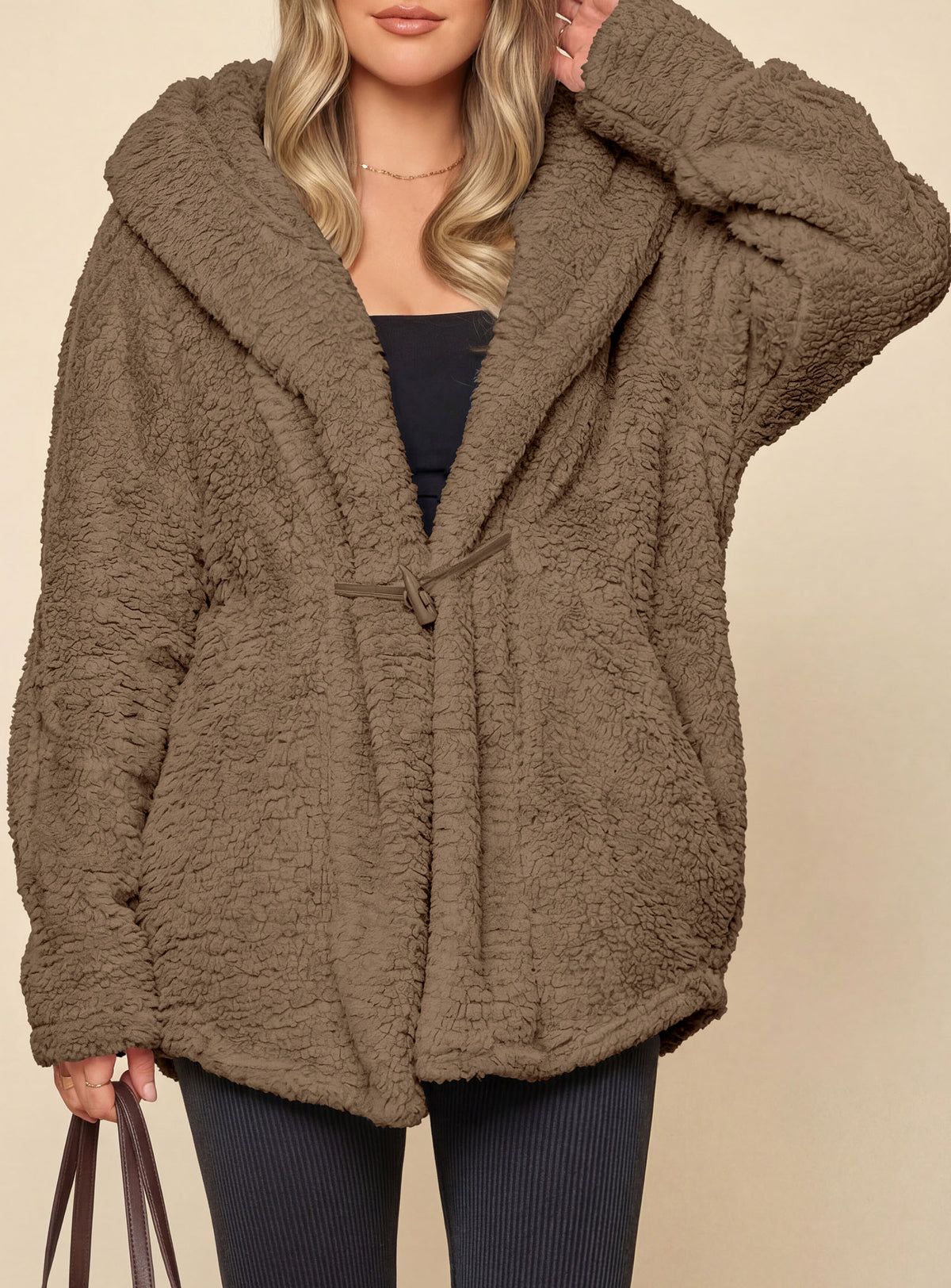 PRETTYGARDEN Women's Winter Warm Coats Hooded Faux Fur Sherpa Jacket  Fuzzy Fleece, Thumb Holes, Long Sleeve Pockets, Teddy Bear Jackets, Trendy Casual Fall Clothes, Holiday Going Out Outfits
