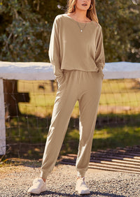 PRETTYGARDEN Women's Fall 2 Piece Lounge Set Long Sleeve Tops Ribbed Pants Spring Matching Sweatsuit Travel Outfits Clothes