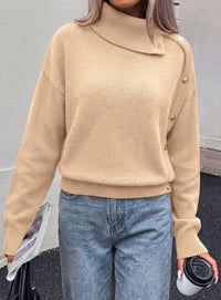 PRETTYGARDEN Womens Turtleneck Sweater Pullover Side Button Fall Clothes  Stretchy Knit,Dropped Shoulder,Ribbed Cuffs,Asymmetrical,Jumper Long Sleeve Tops,Work Office,2026 Winter Casual Outfits