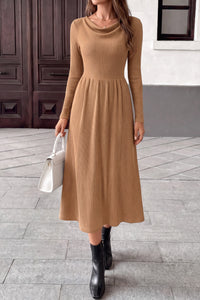 PRETTYGARDEN Women Casual Cowl Neck Long Sleeve Midi Dress