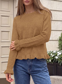 PRETTYGARDEN Women's Ruffle Sweaters Fall Fashion Cozy Knit Pullover  Soft Warm Chunky, Crewneck Long Sleeve, Cute Peplum Tops, Dressy Casual Blouses, Going Out Holiday, Trendy Winter Outfits