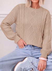 PRETTYGARDEN Womens Cable Knit Sweater Crewneck Pullover | Soft Ribbed Cuffs,Relaxed Fit Long Sleeve Sweaters,Chunky Diamond,Warm Layering,Comfy Daily Wear,Fall Winter Going out Top