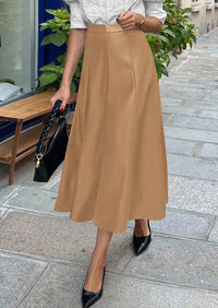 PRETTYGARDEN Womens Faux Leather High Waisted Midi Skirt | Flowy A Line Pleated Skirts, Elegant Swing Flared, Work Business Casual Outfits, Fall Winter Fashion Clothes