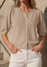 PRETTYGARDEN Puff Short Sleeve Cardigans for Women Lightweight 2026 Summer Shirts Button Up Knit Sweater Tops Spring Clothes PRETTYGARDEN