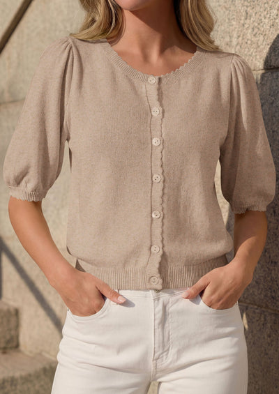 PRETTYGARDEN Puff Short Sleeve Cardigans for Women Lightweight 2026 Summer Shirts Button Up Knit Sweater Tops Spring Clothes PRETTYGARDEN