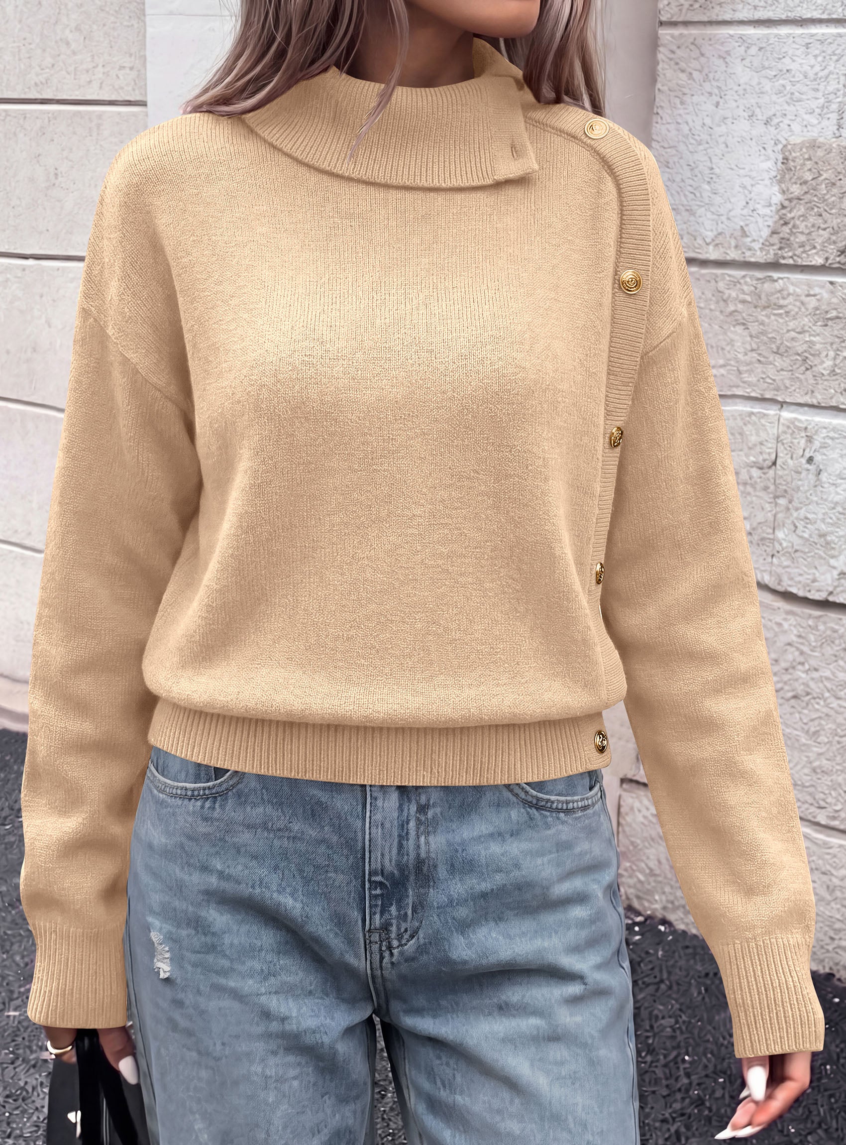 PRETTYGARDEN Womens Turtleneck Sweater Pullover Side Button Fall Clothes  Stretchy Knit,Dropped Shoulder,Ribbed Cuffs,Asymmetrical,Jumper Long Sleeve Tops,Work Office,2026 Winter Casual Outfits