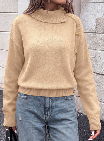 PRETTYGARDEN Womens Turtleneck Sweater Pullover Side Button Fall Clothes  Stretchy Knit,Dropped Shoulder,Ribbed Cuffs,Asymmetrical,Jumper Long Sleeve Tops,Work Office,2026 Winter Casual Outfits