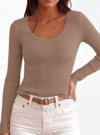 PRETTYGARDEN Women's Fall Lightweight Ribbed Knit Sweaters | Stretchy Cozy Knitwear,Scalloped Scoop Neck,Long Sleeve Shirts,Slim Fitted Pullover,Basic Layering Tops,Cute Casual Outfits