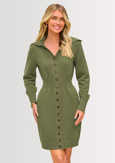 PRETTYGARDEN Sweater Dresses for Women Trendy Long Sleeve Button Down Short Spring Dress