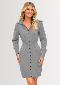 PRETTYGARDEN Sweater Dresses for Women Trendy Long Sleeve Button Down Short Spring Dress