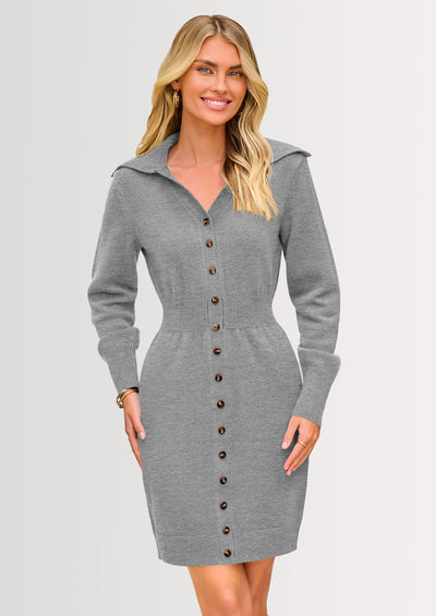 PRETTYGARDEN Sweater Dresses for Women Trendy Long Sleeve Button Down Short Spring Dress