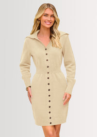 PRETTYGARDEN Sweater Dresses for Women Trendy Long Sleeve Button Down Short Spring Dress