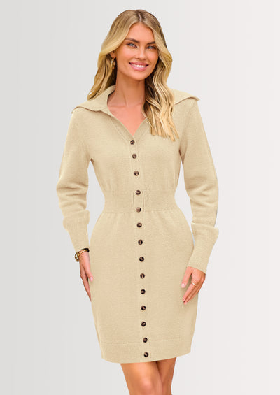 PRETTYGARDEN Sweater Dresses for Women Trendy Long Sleeve Button Down Short Spring Dress