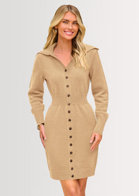 PRETTYGARDEN Sweater Dresses for Women Trendy Long Sleeve Button Down Short Spring Dress