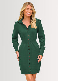 PRETTYGARDEN Sweater Dresses for Women Trendy Long Sleeve Button Down Short Spring Dress