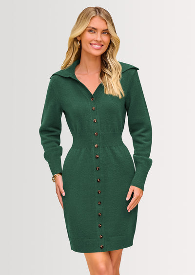 PRETTYGARDEN Sweater Dresses for Women Trendy Long Sleeve Button Down Short Spring Dress