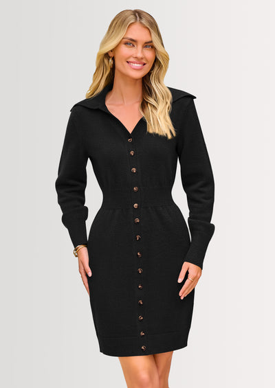 PRETTYGARDEN Sweater Dresses for Women Trendy Long Sleeve Button Down Short Spring Dress