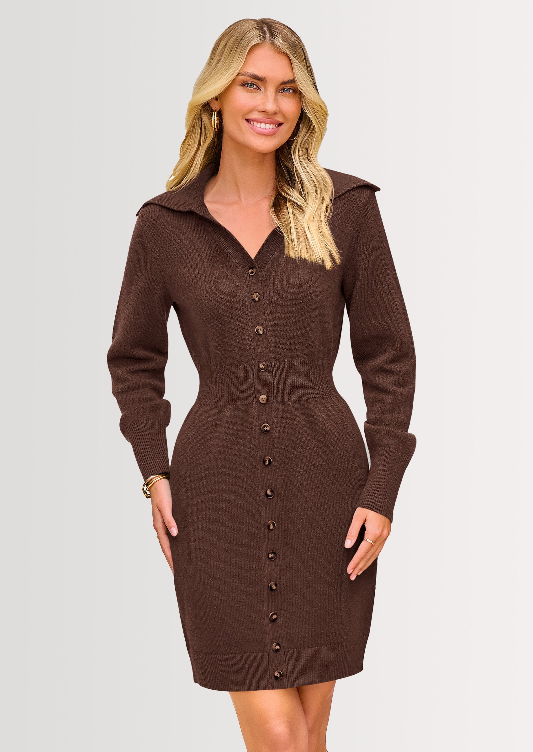 PRETTYGARDEN Sweater Dresses for Women Trendy Long Sleeve Button Down Short Spring Dress