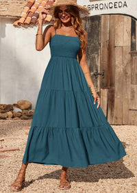 PRETTYGARDEN Women's Summer Maxi Dress Casual Boho Sleeveless Spaghetti Strap Smocked Tiered Long Beach Sundresses PRETTYGARDEN
