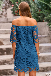 PRETTYGARDEN Women's Summer Off Shoulder Dresses Floral Lace Flare Short Sleeve Spring Vintage Elegant Mini Dress