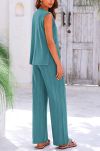 Pullover Tops And Wide Leg Pants Casual Two Piece Sets