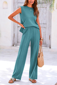 Pullover Tops And Wide Leg Pants Casual Two Piece Sets