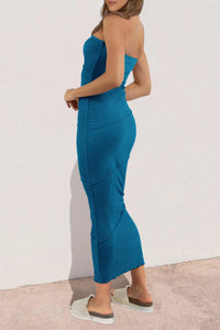 Ribbed Maxi Bodycon Summer Strapless Tube Y2K Party Club Long Dress