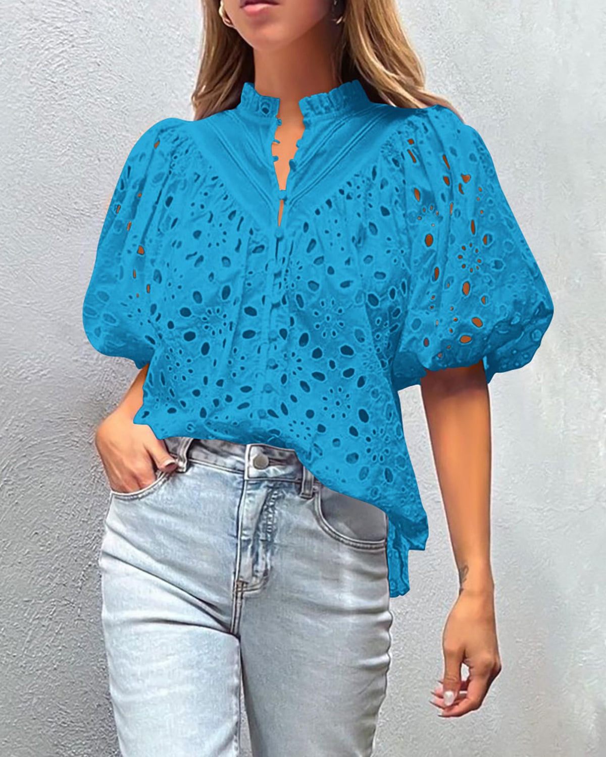 Hollow Out Lace Embroidered Blouse